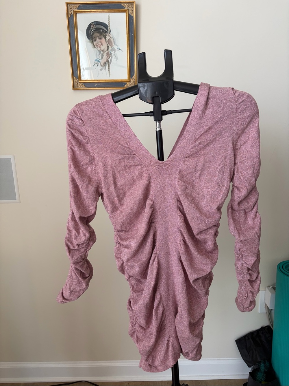 Y2K Moda International Pink Shimmer Ruched Mini Dress L